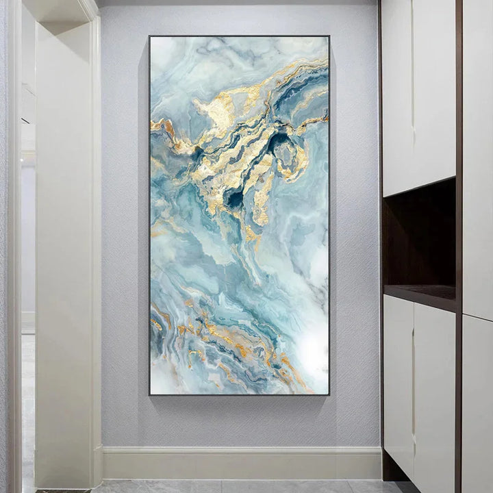 Blaue Goldene Flüssige Marmor Essenz Wandkunst Fine Art Leinwanddrucke Bilder Für Modernes Apartment Luxus Wohnzimmer Kunst Dekor | Karnz