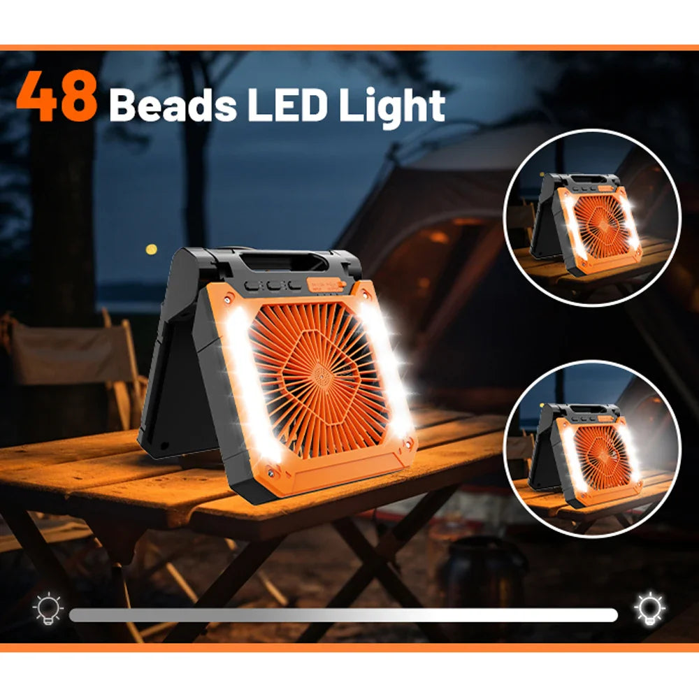 20000mAh Tragbarer Elektrischer Ventilator mit LED Licht — USB, Solar & Auto-Ladung für Camping | Karnz