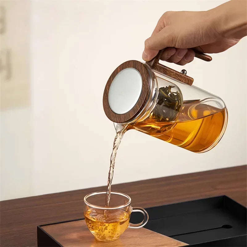 Auréa Glas Teekanne – Luxuriöser Teefilter mit Holzgriff | Karnz