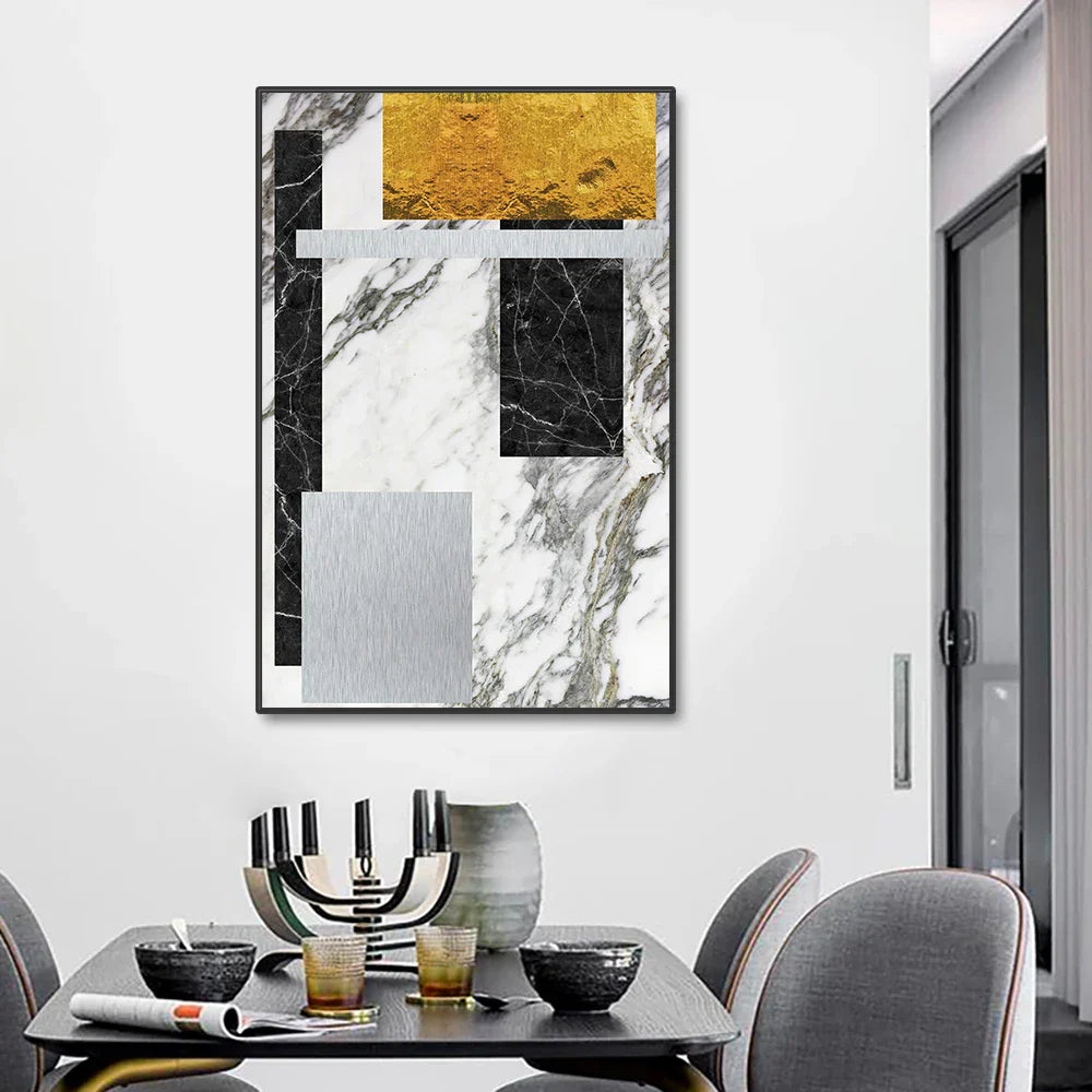 Schwarze Goldene Blockmarmor Abstrakte Wandkunst Feine Kunst Leinwanddrucke Moderne Geometrische Bilder Für Wohnzimmer Büro Kunst Dekor