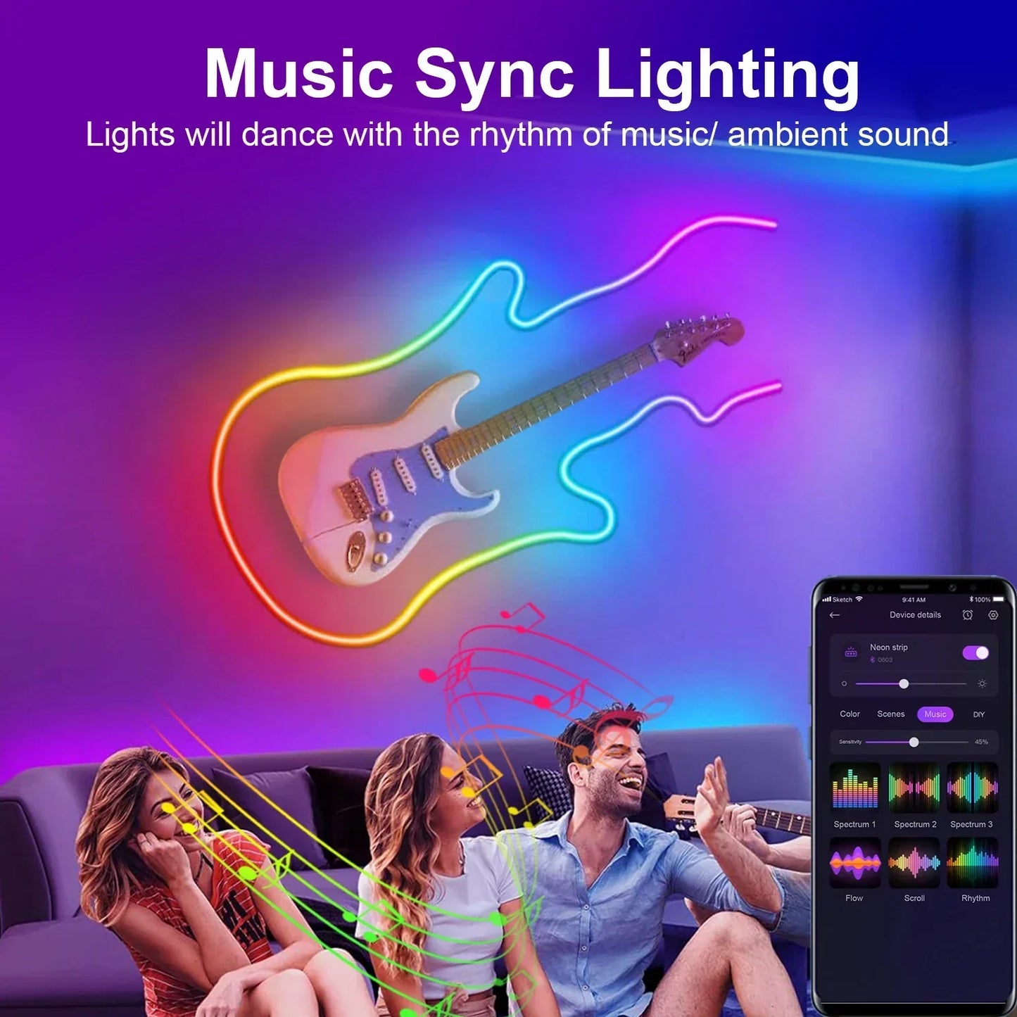 LED RGB-Band - Neon-Ambiente - Musik-Synchronisation - USB - TV- und Schlafzimmerdekoration | Karnz