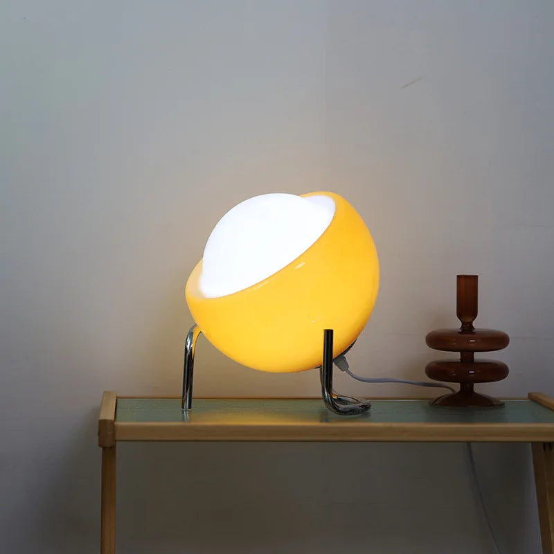 Karnz | Aurivio Tischlampe | Glas & Edelstahl | Retro-Nordic Design | LED Nachtlicht Beige/Orange | Ø21×H25 cm