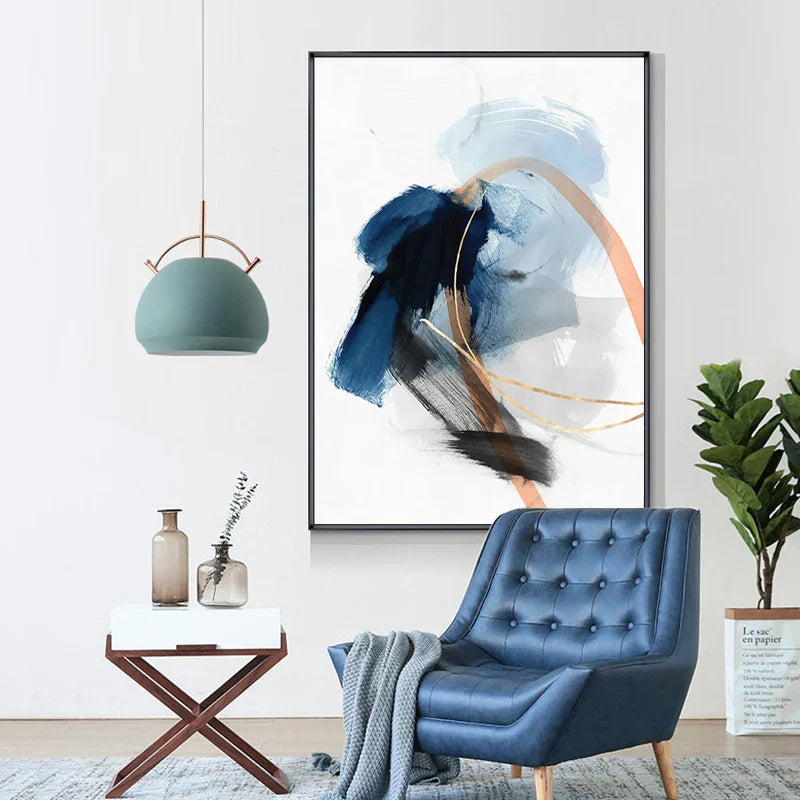 Modern Abstract Breite Stroke Wandkunst Feine Kunst Leinwanddrucke Blau Beige Mit Hinweisen Auf Orange Goldene Nordische Bilder Für Wohnzimmer Dekor | Karnz