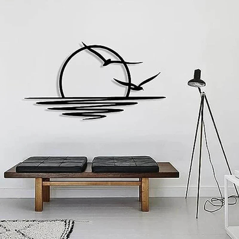 Sonnenaufgang Möwen Metall Wanddekoration Sonnenuntergang Eisenkunst 30x60cm Wandkunst Für Wohnzimmer Schlafzimmer Bürodekoration | Karnz
