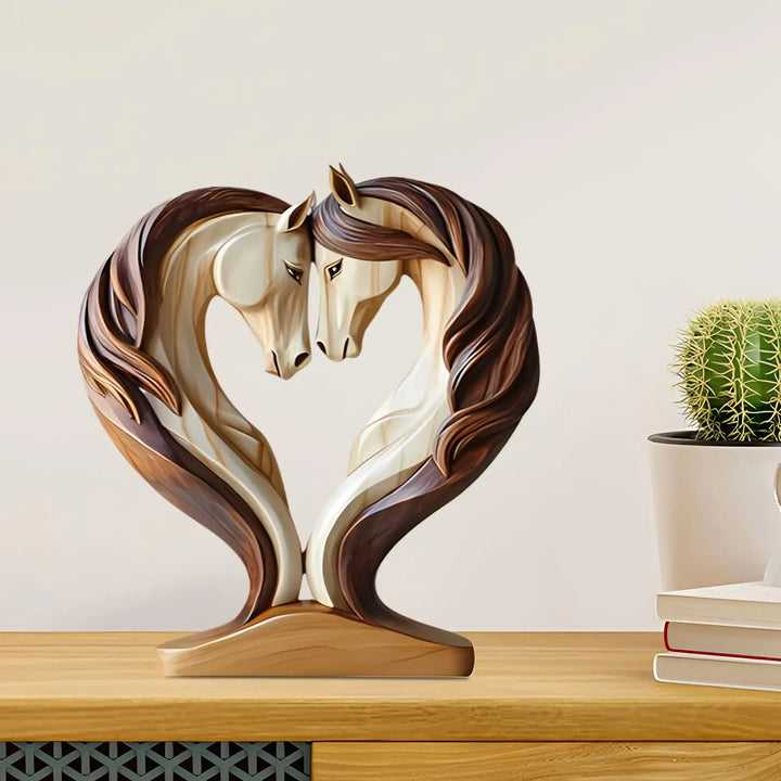 Karnz | Equora Horse Sculpture | Horse Sculpture Wood | 2D Design in Embrace Pose | Decoration for Living Room, Office & Children's Room