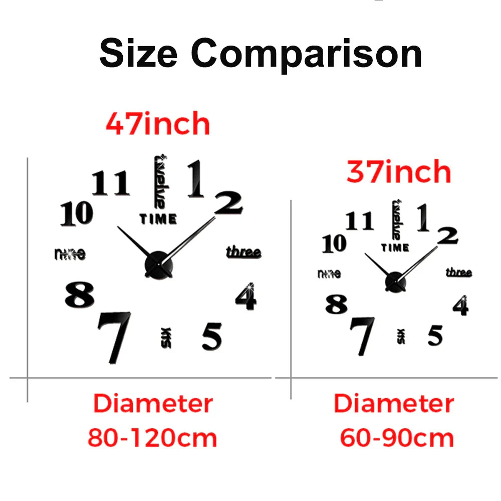 Große Wanduhr DIY 3D Selbstkleber Spiegel Acryl Wanduhr für Küche Esszimmer Wohnzimmer Kreative Wohnkultur | Karnz