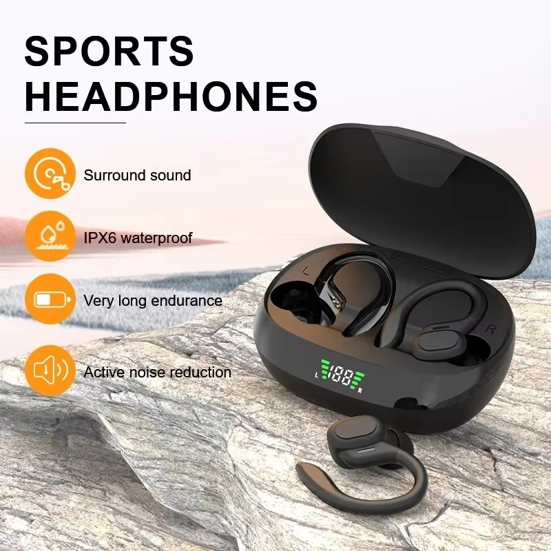 SP16 True Wireless Ohrhörer mit Ohrbügeln, wasserdichte Sportkopfhörer mit Mikrofon und HiFi-Stereo-Sound