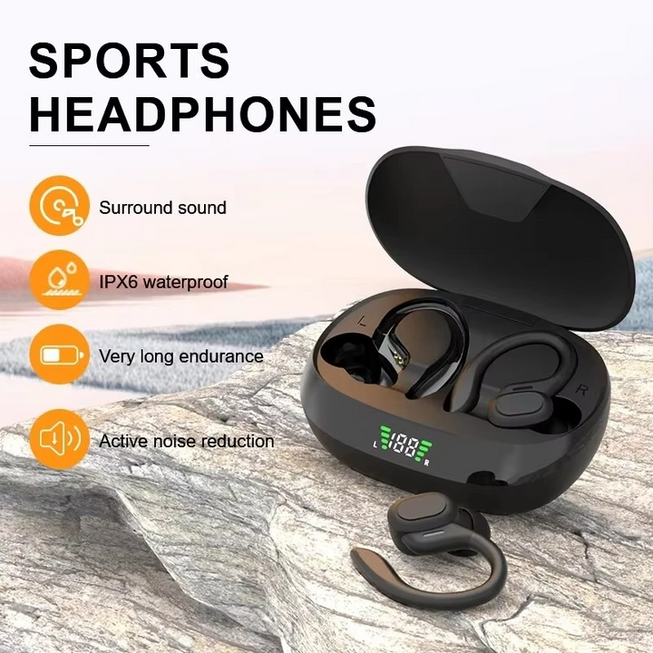 SP16 True Wireless Ohrhörer mit Ohrbügeln, wasserdichte Sportkopfhörer mit Mikrofon und HiFi-Stereo-Sound