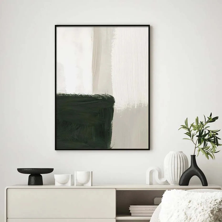Moderne abstrakte grün beige weiße Pinselstrich Leinwanddrucke nordische Wandkunst für zeitgenössische Wohnzimmer Wohnkultur Kunstwerk | Karnz