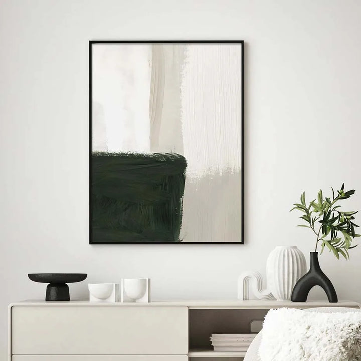 Moderne abstrakte grün beige weiße Pinselstrich Leinwanddrucke nordische Wandkunst für zeitgenössische Wohnzimmer Wohnkultur Kunstwerk | Karnz