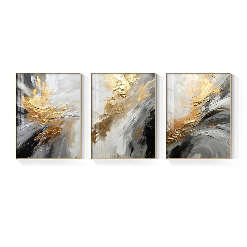 Schwarz Grau Gold Sturm Dick Pinsel Farbe Leinwanddruck Wandkunst Fine Art Giclee Druck Bilder für luxuriöses Wohnzimmer Hotelzimmer Home Office Dekor | Karnz