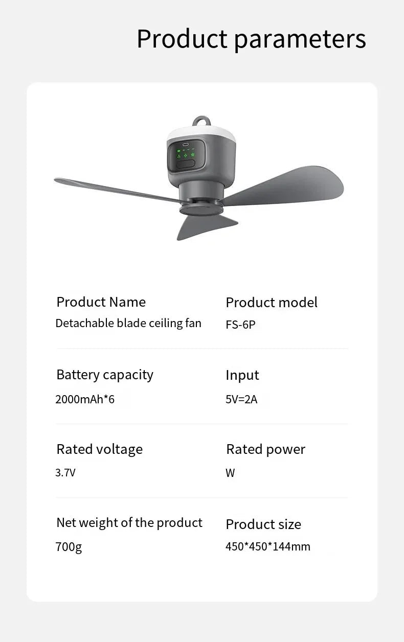 12000mAh Tragbarer Decken- & Campingventilator – Außen-Zelt-Luftzirkulator und Kühlventilator | Karnz