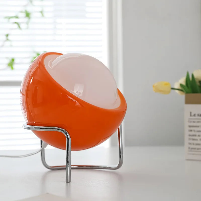 Karnz | Aurivio Tischlampe | Glas & Edelstahl | Retro-Nordic Design | LED Nachtlicht Beige/Orange | Ø21×H25 cm