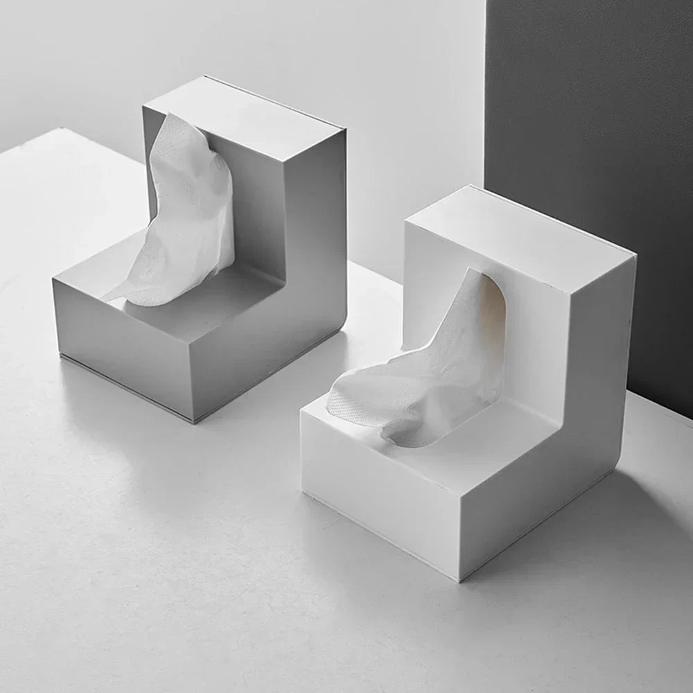 Minimalist Abstract L-förmiger skulpturaler Taschentuchspender für Wohnzimmer Kaffeetisch Küche Arbeitsplatte Desktop Nordic Stil Wohnkultur | Karnz