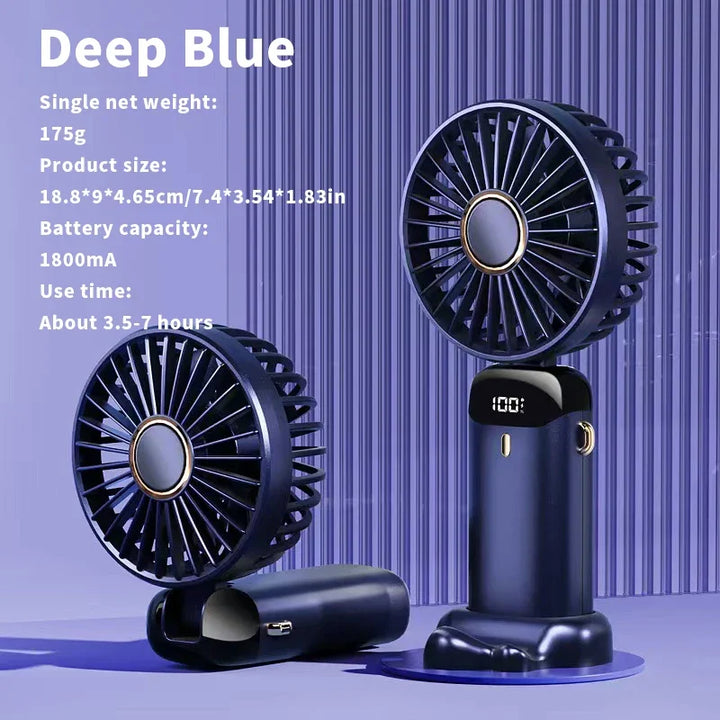 USB Handheld Mini Ventilator Faltbar Tragbare Hals Hängende Ventilatoren 5 Geschwindigkeiten USB Wiederaufladbarer Ventilator mit Telefonständer und Display | Karnz