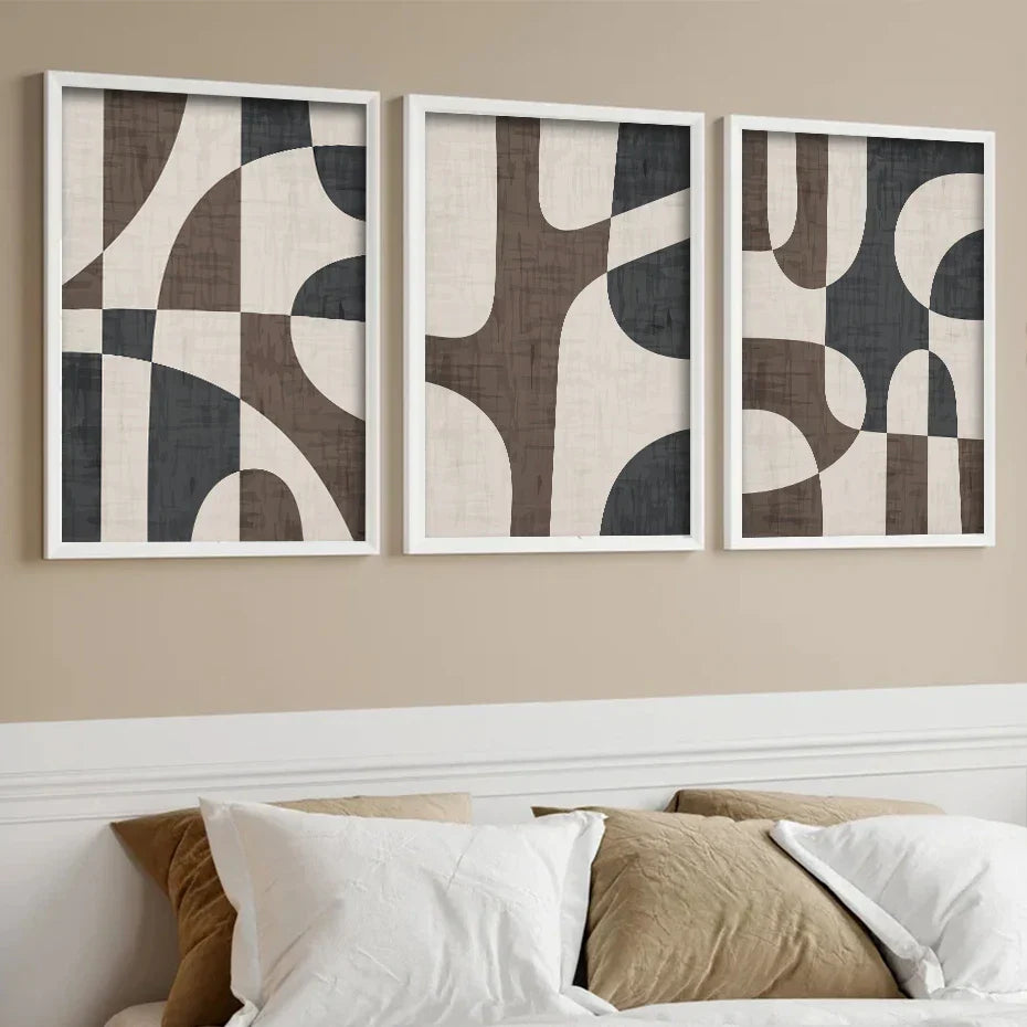 Moderne Geometrische Braune Beige Abstrakte Wandkunst Feine Kunst Leinwanddrucke Bilder Für Wohnzimmer Schlafzimmer Zeitgenössische Innenraumdekoration | Karnz