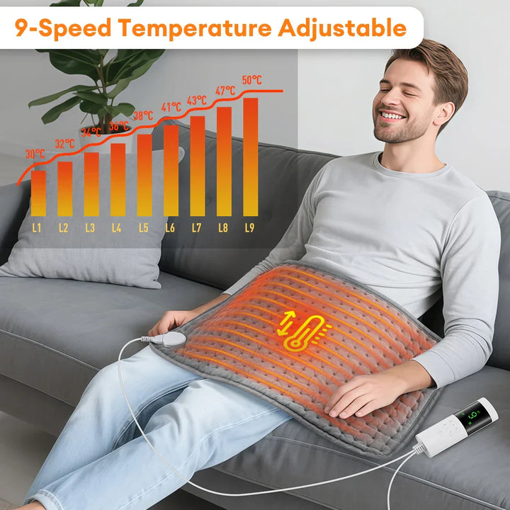 Karnz | ThermaEase Elektrisches Heizkissen | 9 Temperaturstufen & 4 Timer-Modi | 30×60 cm | Waschbar & Schnelles Heizen | Für Rücken, Bauch & Beine