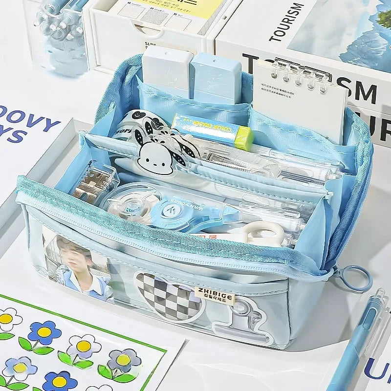 Karnz | Federmäppchen KIDZORA CrystalBag | Transparent & Vielseitig | 10-Taschen-Design | Hohe Kapazität für Schule & Freizeit