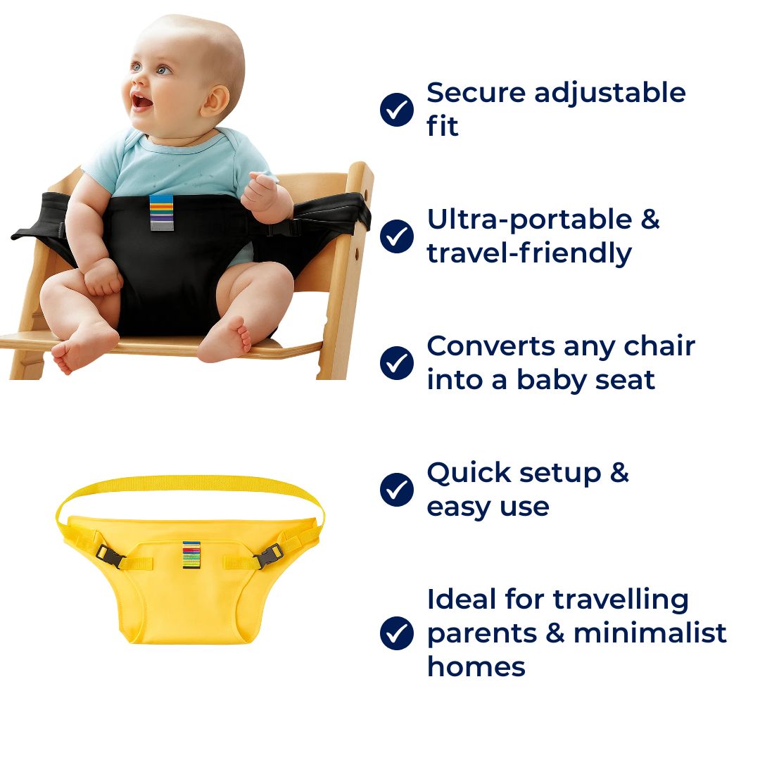 SeatGuard | Kindersitzgurt – Sicherer verstellbarer Sitz – Atmungsaktiver Baumwollstoff – Tragbare Sicherheitslösung zum Essen für reisende Eltern Karnz