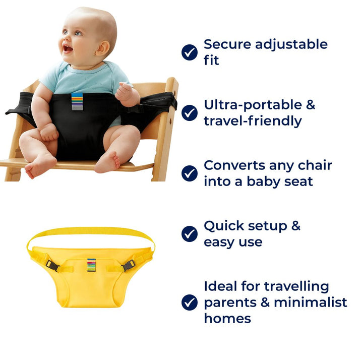 SeatGuard | Kindersitzgurt – Sicherer verstellbarer Sitz – Atmungsaktiver Baumwollstoff – Tragbare Sicherheitslösung zum Essen für reisende Eltern Karnz