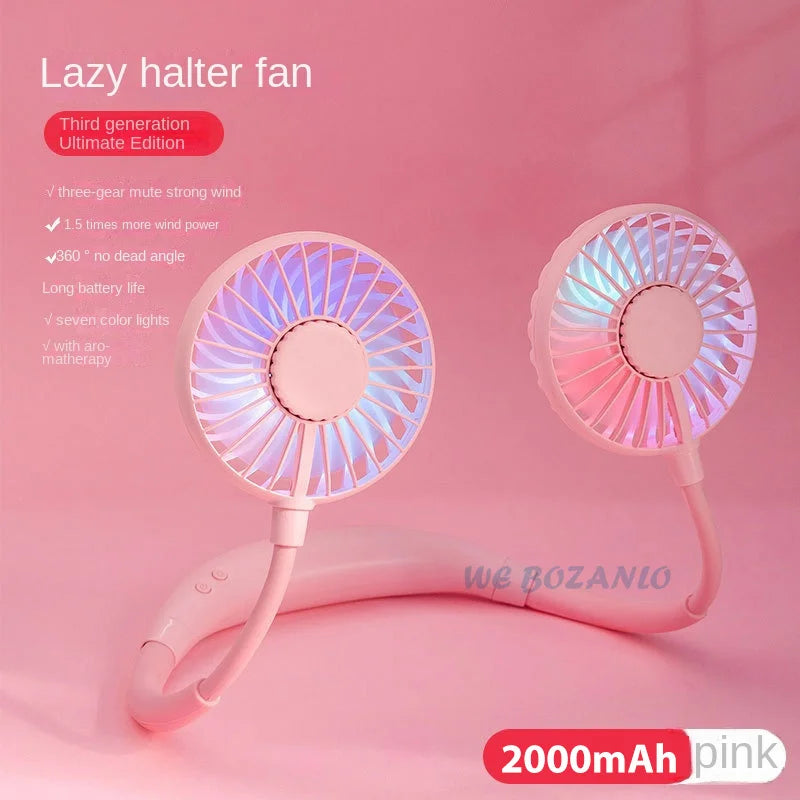 USB Tragbarer Freisprechhalsventilator - Wiederaufladbarer Mini-Sportventilator, 3-Geschwindigkeitsverstellbarer Dualventilator für Zuhause, Büro & Außeneinsatz | Karnz