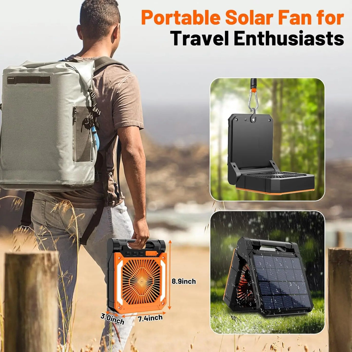 20000mAh Tragbarer Elektrischer Ventilator mit LED Licht — USB, Solar & Auto-Ladung für Camping | Karnz