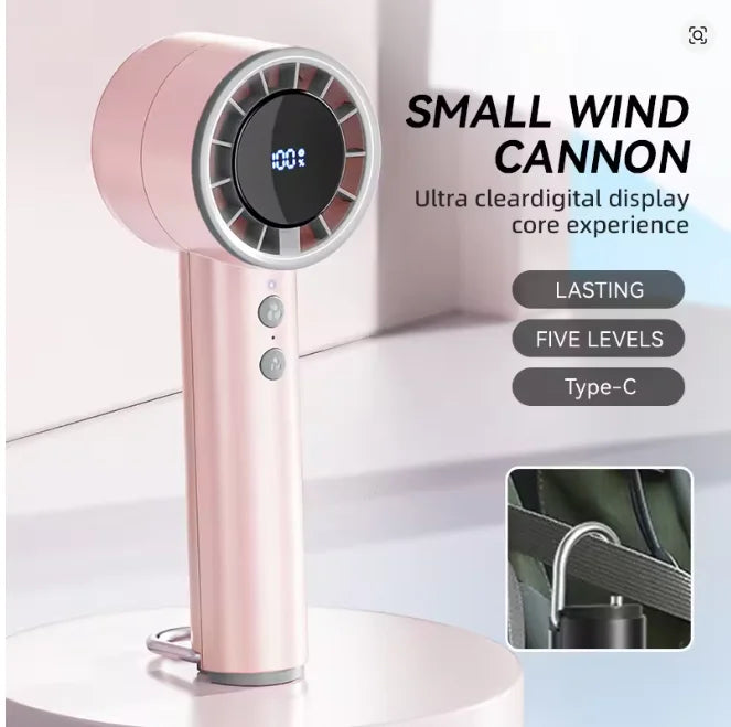 Stiller Hochgeschwindigkeits-USB-Handventilator – Tragbarer kleiner Ventilator mit LED-Display, hoher Windkraft und Kühlschrankfunktion | Karnz