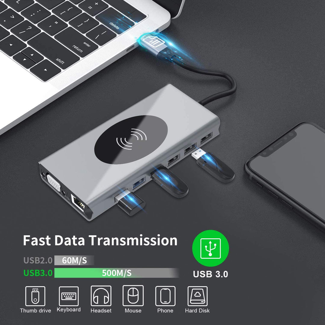 Karnz | 15in1 USB-C Wireless-Ladestation Docking Station