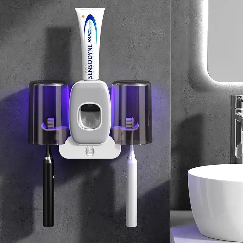Karnz | UV Zahnbürstenhalter PureBrush UV | Sterilisation mit UV-Licht | Automatischer Zahnpastaspender | Wandmontage ohne Bohren