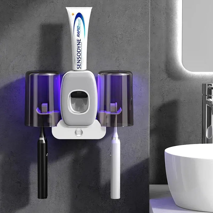 Karnz | UV Zahnbürstenhalter PureBrush UV | Sterilisation mit UV-Licht | Automatischer Zahnpastaspender | Wandmontage ohne Bohren