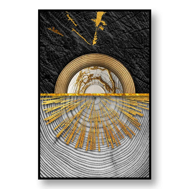 Abstrakte schwarze goldene Baumringe Wandkunst Fine Art Leinwanddrucke Licht Luxus Bilder für Wohnzimmer Foyer Eingangsbereich Empfangsraum Kunst Dekor