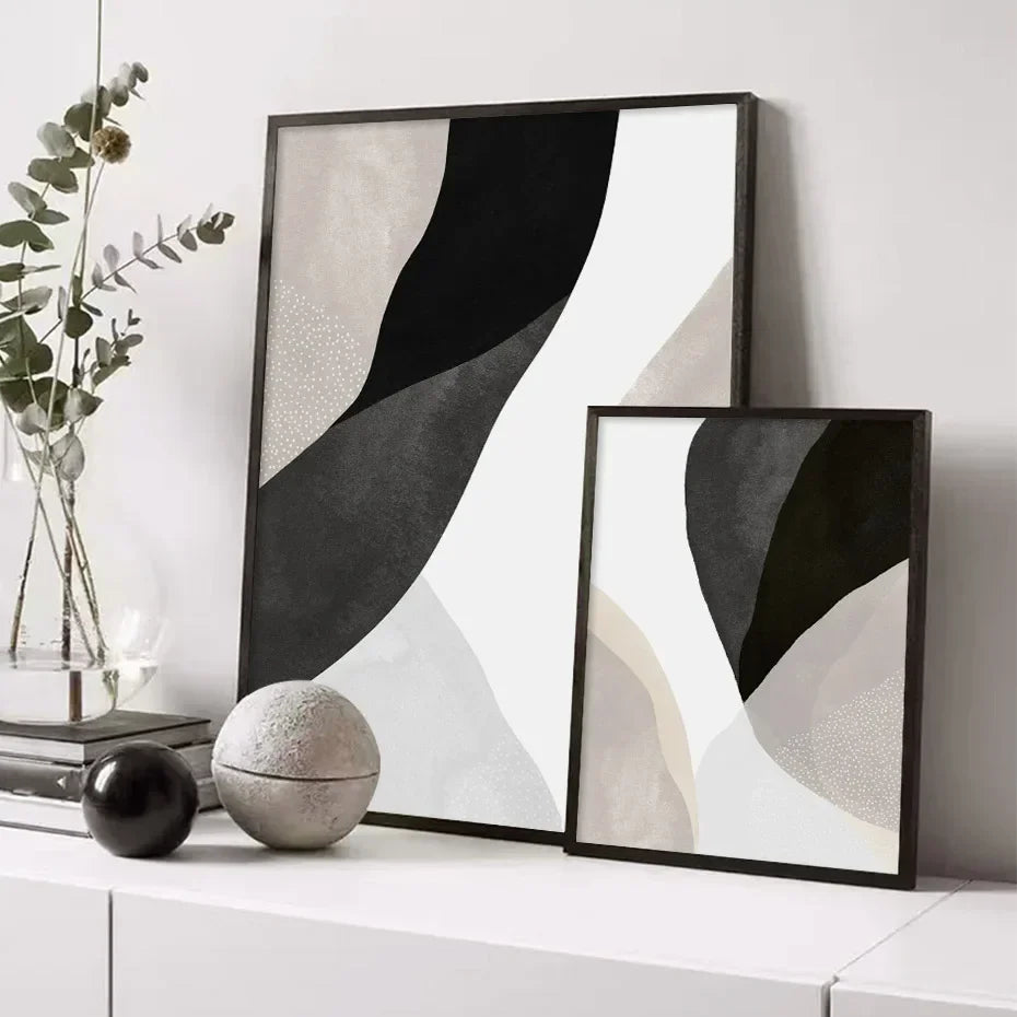 Schwarz Weiß Grau Minimalistische Abstrakte Wandkunst Fine Art Leinwanddrucke Neutrale Farben Bilder für Wohnzimmer Schlafzimmer Home Office Dekor | Karnz