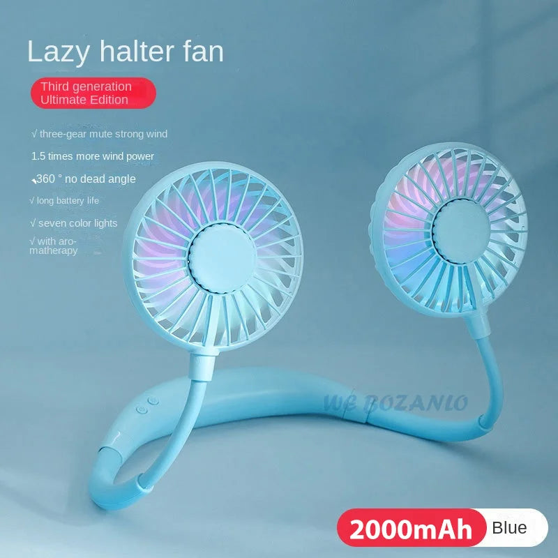 USB Tragbarer Freisprechhalsventilator - Wiederaufladbarer Mini-Sportventilator, 3-Geschwindigkeitsverstellbarer Dualventilator für Zuhause, Büro & Außeneinsatz | Karnz