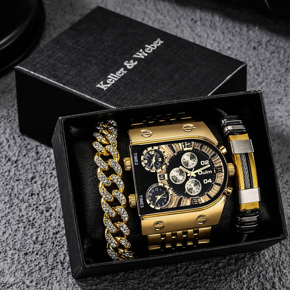 Karnz | Große Zifferblatt Uhr Quarz Geschäfts Herren Geschenkset