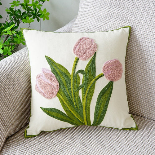 Bestickter Tulpenkissenbezug