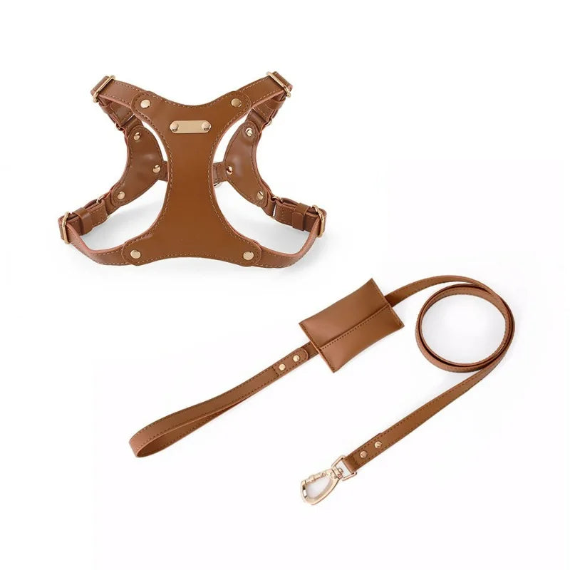Verstellbares Leder-Hundegeschirr mit personalisierbarem Gravur Karnz