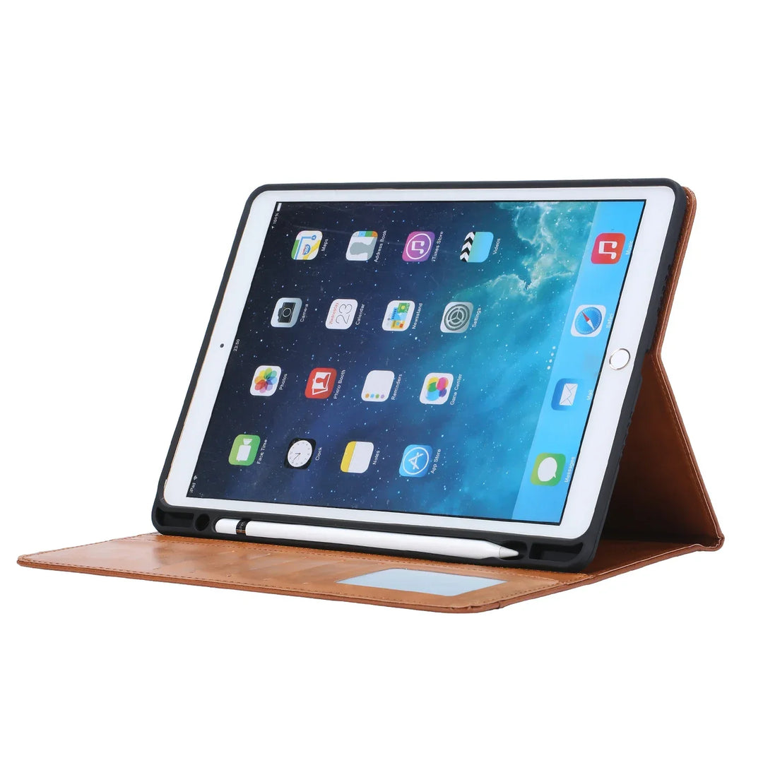 Leder Flip Case für iPad 9,7 (2017-2018), 10,2 (7. / 8. Gen), Air 2/3/4, Pro 9,7/10,5/11 - Wasserdicht, Stoßfest, Business Tablet Hülle