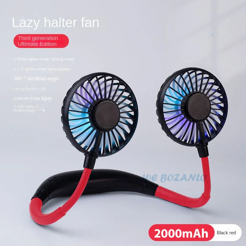 USB Tragbarer Freisprechhalsventilator - Wiederaufladbarer Mini-Sportventilator, 3-Geschwindigkeitsverstellbarer Dualventilator für Zuhause, Büro & Außeneinsatz | Karnz