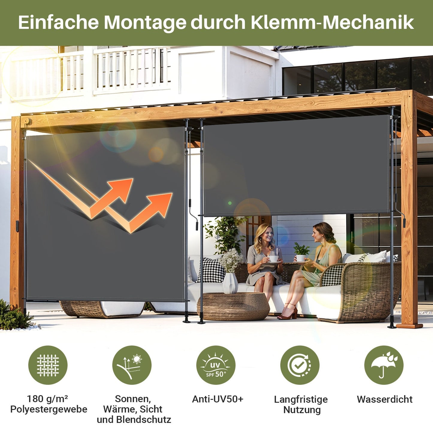 Klemmmarkise Senkrechtmarkise mit Handkurbel ohne Bohren | Karnz