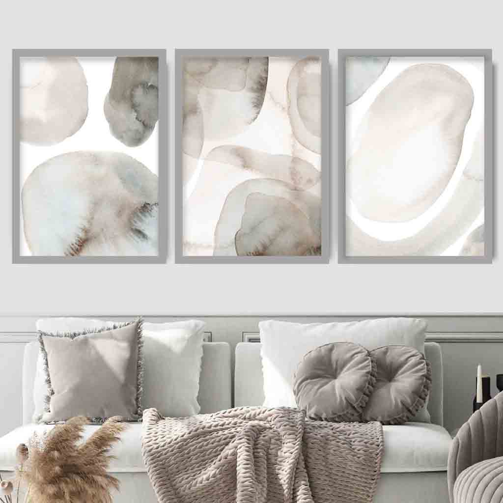 Beige-graues Set mit 3 Aquarellformen als Wanddekoration