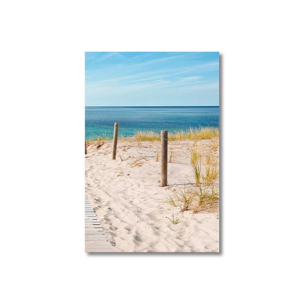 Set von 3PCS Blaues Meer Sandiger Strand Wandkunst Fine Art Leinwand Drucke Inspirierende Seestücke Bilder von Ruhe für das Wohnzimmer