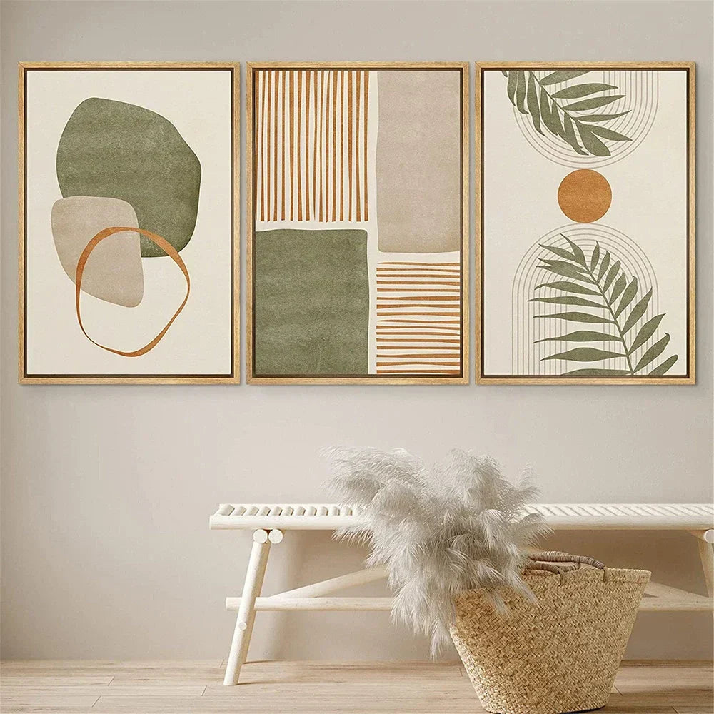 Set von 3PCS Neutrale Töne Tropische Botanische Abstrakte Wandkunst Feine Kunst Leinwanddrucke Bilder Für Wohnzimmer Esszimmer Skandinavische Wohnkultur