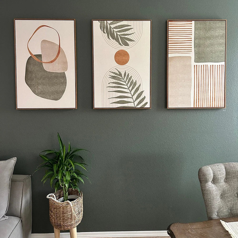 Set von 3PCS Neutrale Töne Tropische Botanische Abstrakte Wandkunst Feine Kunst Leinwanddrucke Bilder Für Wohnzimmer Esszimmer Skandinavische Wohnkultur