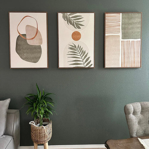 Set von 3PCS Neutrale Töne Tropische Botanische Abstrakte Wandkunst Feine Kunst Leinwanddrucke Bilder Für Wohnzimmer Esszimmer Skandinavische Wohnkultur