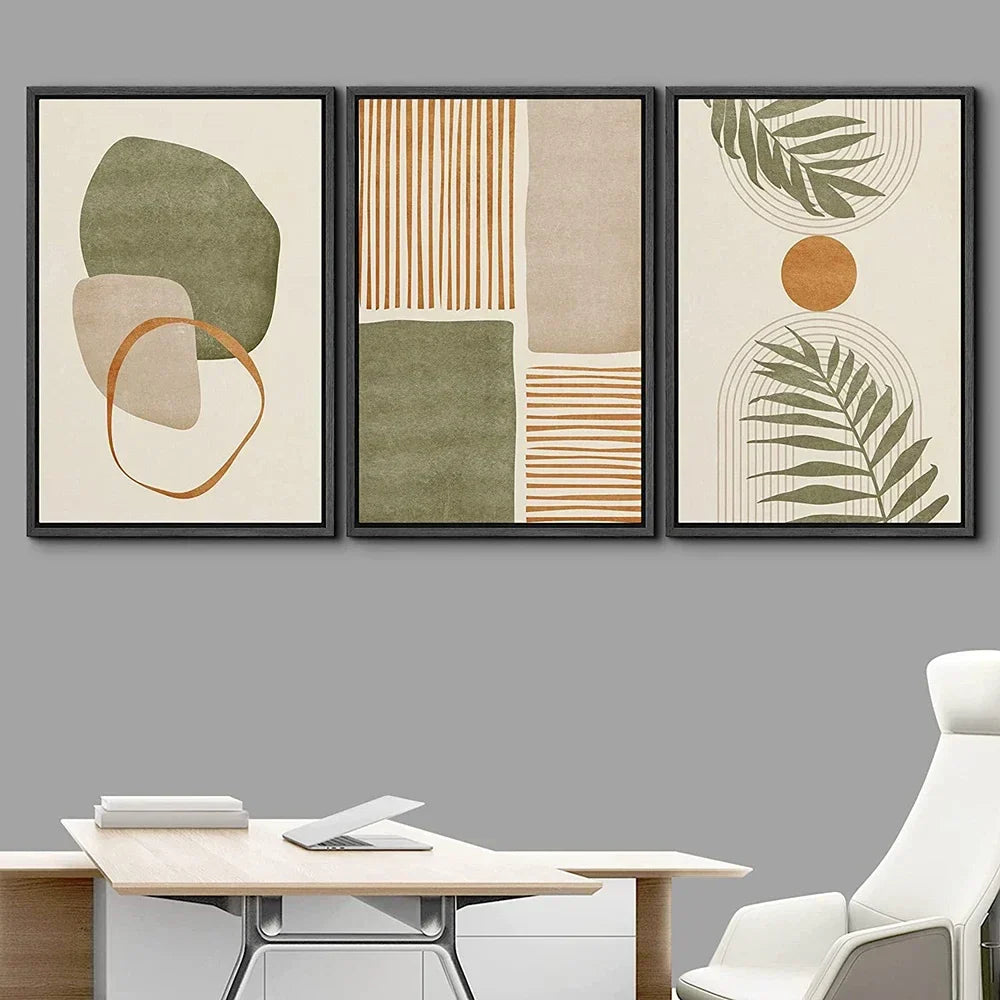 Set von 3PCS Neutrale Töne Tropische Botanische Abstrakte Wandkunst Feine Kunst Leinwanddrucke Bilder Für Wohnzimmer Esszimmer Skandinavische Wohnkultur