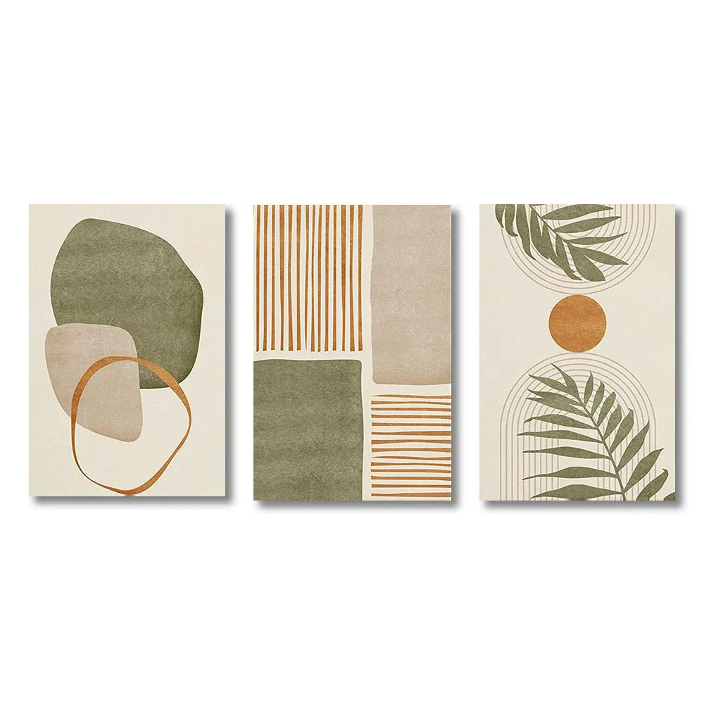 Set von 3PCS Neutrale Töne Tropische Botanische Abstrakte Wandkunst Feine Kunst Leinwanddrucke Bilder Für Wohnzimmer Esszimmer Skandinavische Wohnkultur