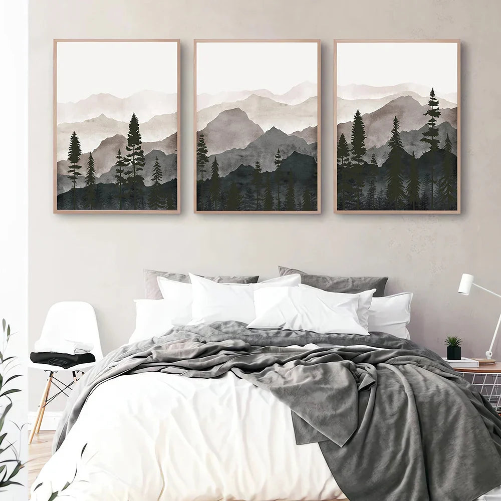 Set von 3PCS Shadow Mountain Silhouette Landschaft Wandkunst Feine Kunst Leinwanddrucke Nordische Bilder für modernes Wohnzimmer Esszimmer Kunst Dekor