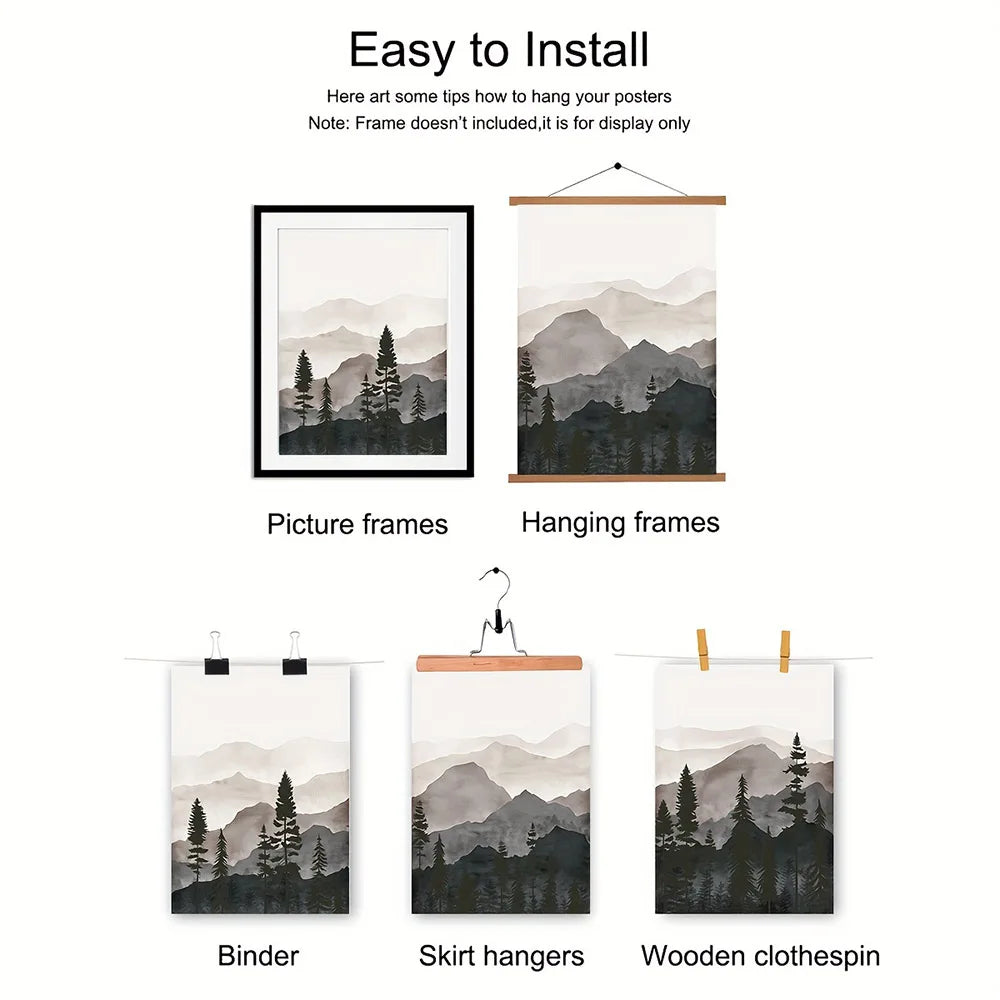 Set von 3PCS Shadow Mountain Silhouette Landschaft Wandkunst Feine Kunst Leinwanddrucke Nordische Bilder für modernes Wohnzimmer Esszimmer Kunst Dekor