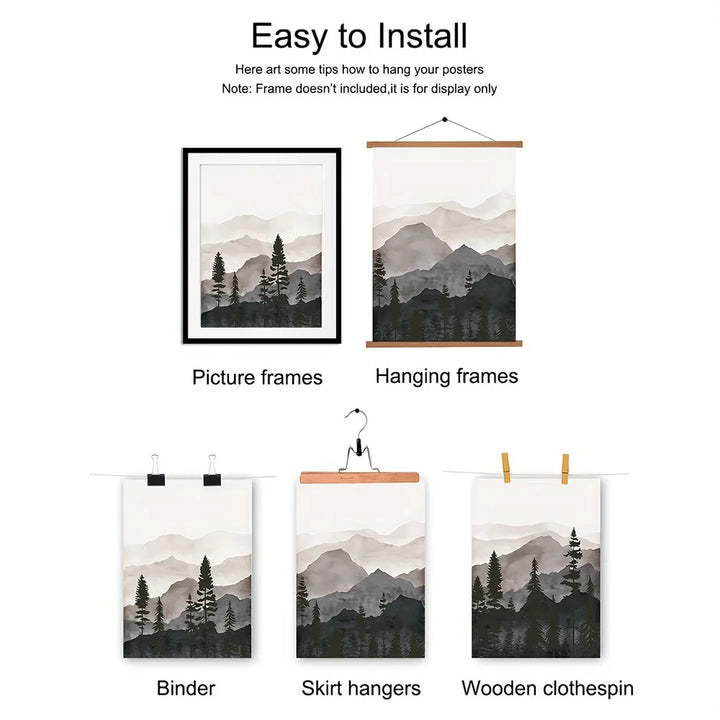 Set von 3PCS Shadow Mountain Silhouette Landschaft Wandkunst Feine Kunst Leinwanddrucke Nordische Bilder für modernes Wohnzimmer Esszimmer Kunst Dekor