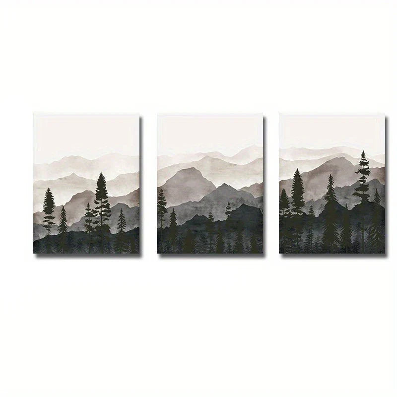 Set von 3PCS Shadow Mountain Silhouette Landschaft Wandkunst Feine Kunst Leinwanddrucke Nordische Bilder für modernes Wohnzimmer Esszimmer Kunst Dekor
